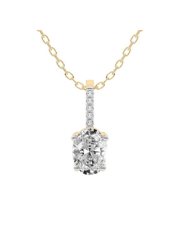 Diamond Pendant Necklace For Women | 2 Carat IGI Certified Oval Shape Lab Grown Diamond | Lucida Four Prong Lab Diamond Pendant Necklace In 14K Yellow Gold | FG-VS1-VS2 Quality Friendly Diamonds