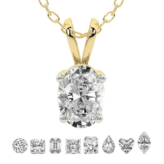 Lab Grown Diamond Pendant Necklace For Women | 2 Carat IGI Certified Oval Shape FG-VS | Solitaire Pendant Necklace 14K Yellow Gold | Quartze Split Bail