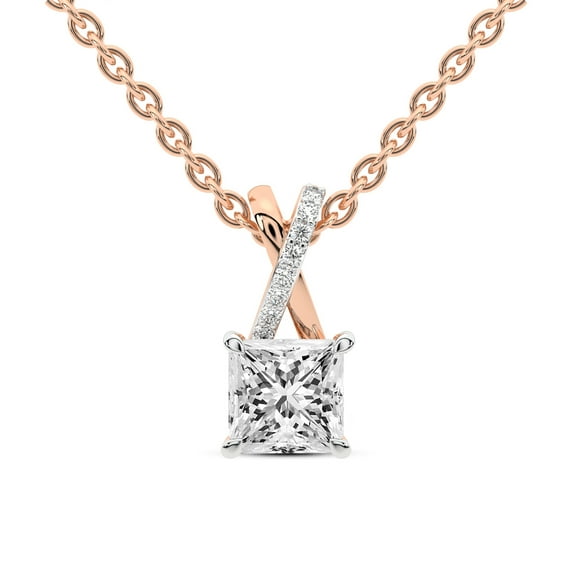 Diamond Pendant Necklace For Women | 2 Carat IGI Certified Princess Shape Lab Grown Diamond | Lou Slider Lab Diamond Pendant Necklace In 14K Rose Gold | FG-VS1-VS2 Quality | Friendly Diamonds