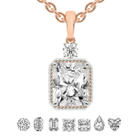 Diamond Pendant Necklace For Women | 2 Carat IGI Certified Radiant Shape Lab Grown Diamond | Joan Fashion Lab Diamond Pendant Necklace 14K Rose Gold | FG-VS Quality Friendly Diamonds