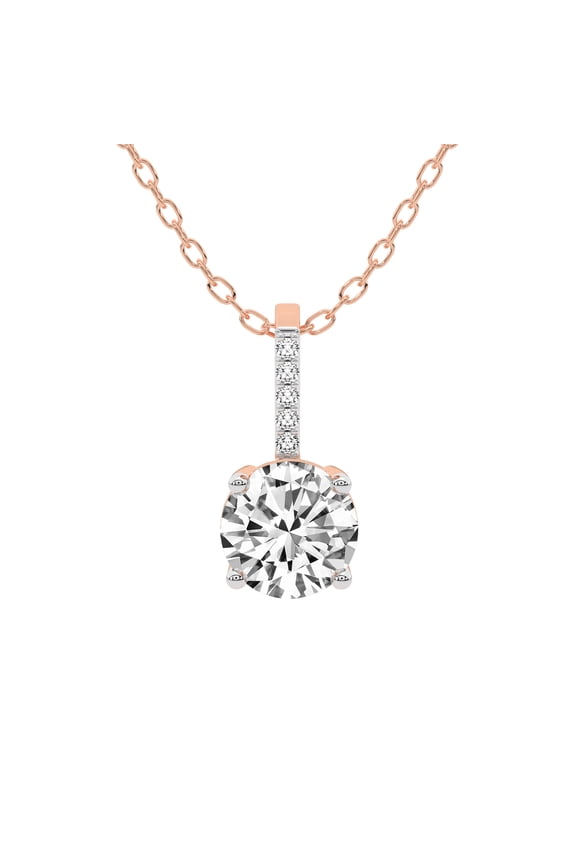 Diamond Pendant Necklace For Women | 2 Carat IGI Certified Round Shape Lab Grown Diamond | Lucida Four Prong Lab Diamond Pendant Necklace In 14K Rose Gold | FG-VS1-VS2 Quality Friendly Diamonds