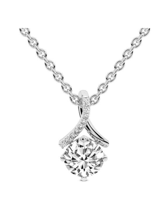 Diamond Pendant Necklace For Women | 2 Carat IGI Certified Round Shape Lab Grown Diamond | Priscilla Slider Lab Diamond Pendant Necklace 14K White Gold | FG-VS1-VS2 Quality | Friendly Diamonds