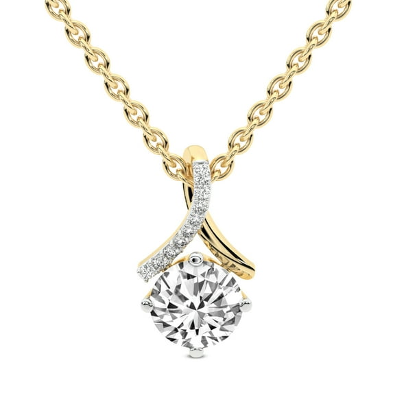 Diamond Pendant Necklace For Women | 2 Carat IGI Certified Round Shape Lab Grown Diamond | Priscilla Slider Lab Diamond Pendant Necklace 14K Yellow Gold | FG-VS1-VS2 Quality | Friendly Diamonds
