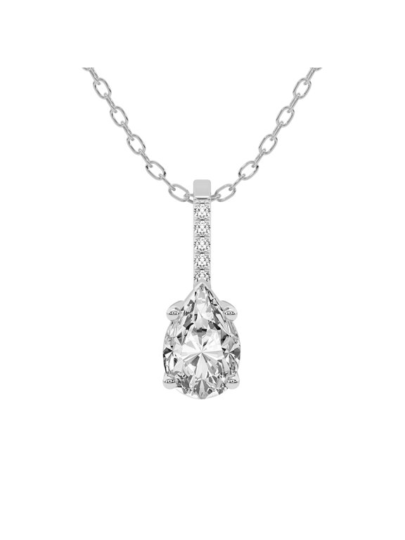 Diamond Pendant Necklace For Women | 2 ct IGI Certified Pear Shape | Lucida Four Prong Lab Diamond Pendant Necklace In 14K White Gold | FG-VS1-VS2 Quality Friendly Diamonds