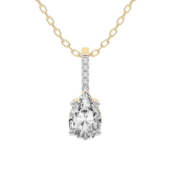 Diamond Pendant Necklace For Women | 2 ct IGI Certified Pear Shape | Lucida Four Prong Lab Diamond Pendant Necklace In 18K Yellow Gold | FG-VS1-VS2 Quality Friendly Diamonds