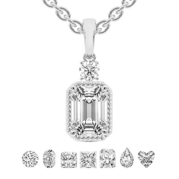 Diamond Pendant Necklace For Women | 3 Carat IGI Certified Emerald Shape Lab Grown Diamond | Joan Fashion Lab Diamond Pendant Necklace 18K White Gold | FG-VS Quality Friendly Diamonds