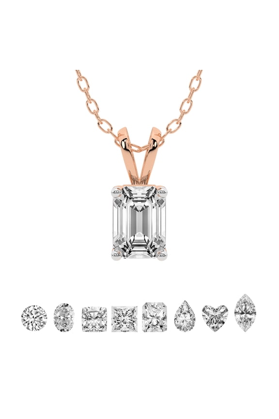 3 Carat Emerald IGI Certified Lab Grown Diamond Pendant Necklace For Women | FG-VS Solitaire Pendant Necklace 14K Yellow Gold | Quartze Split Bail