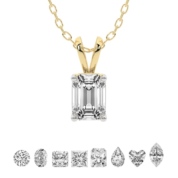 3 Carat Emerald IGI Certified Lab Grown Diamond Pendant Necklace For Women | FG-VS Solitaire Pendant Necklace 18K Yellow Gold | Quartze Split Bail