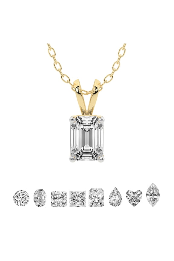 3 Carat Emerald IGI Certified Lab Grown Diamond Pendant Necklace For Women | FG-VS Solitaire Pendant Necklace 18K Yellow Gold | Quartze Split Bail