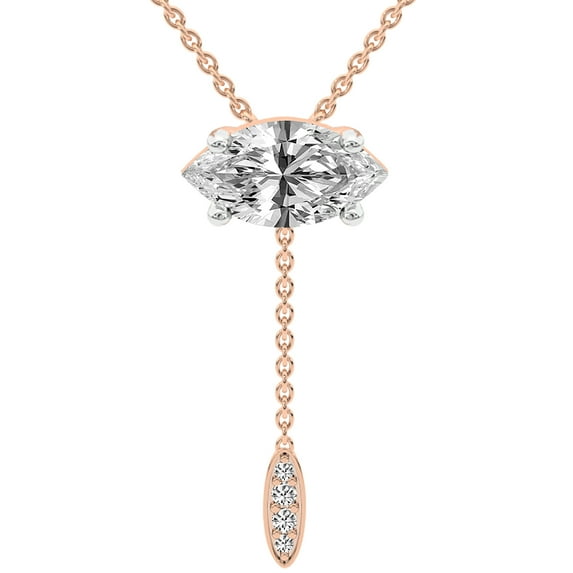 Lab Grown Diamond Pendant Necklace For Women | 3 Carat IGI Certified Marquise Shape FG VS | 18K Rose Gold |Vanna Lariat Pendant FRIENDLY DIAMONDS