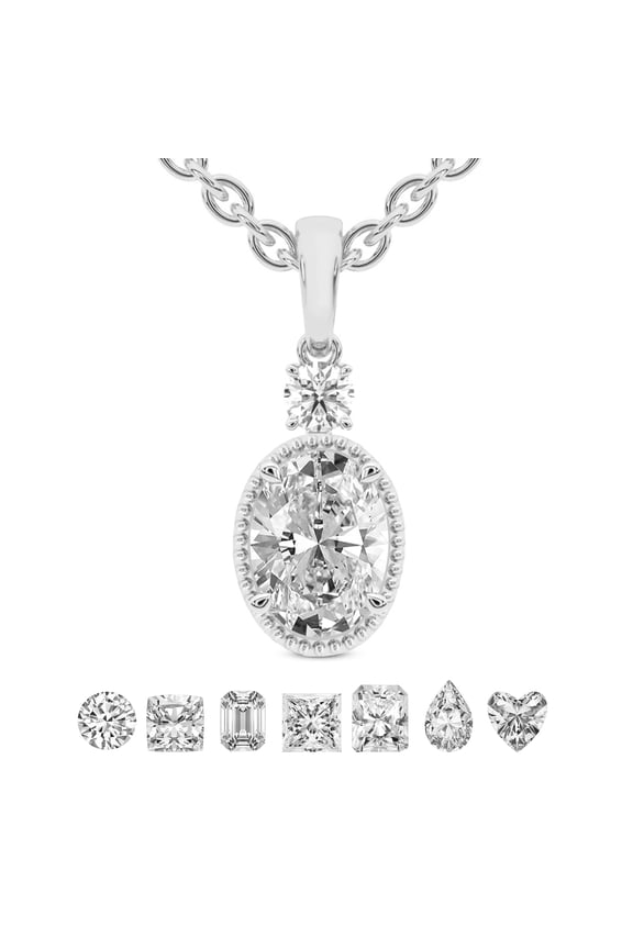 Diamond Pendant Necklace For Women | 3 Carat IGI Certified Oval Shape Lab Grown Diamond | Joan Fashion Lab Diamond Pendant Necklace 14K White Gold | FG-VS Quality Friendly Diamonds