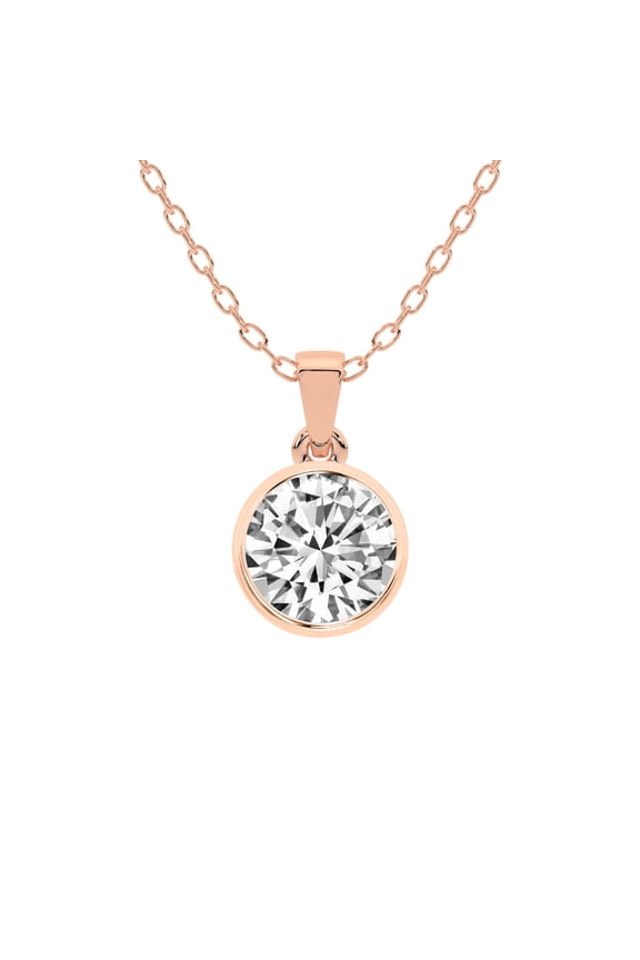 Diamond Pendant Necklace For Women | 3 Carat IGI Certified Round Shape Lab Grown Diamond | Allure Bezel Lab Diamond Pendant Necklace In 14K Rose Gold | FG-VS1-VS2 Quality Friendly Diamonds