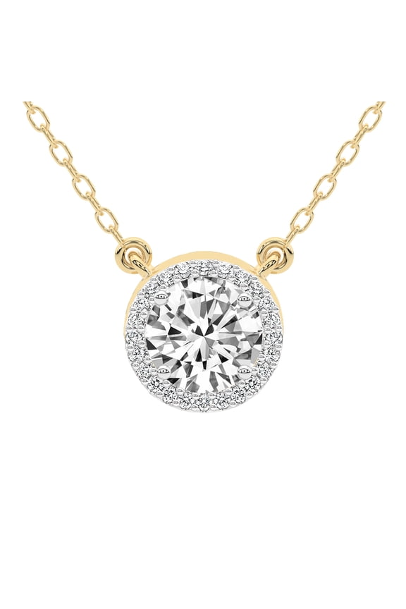 Diamond Pendant Necklace For Women | 3 Carat IGI Certified Round Shape Lab Grown Diamond | Flaire Halo Lab Diamond Pendant Necklace 14K Yellow Gold | FG-VS1-VS2 Quality Friendly Diamonds