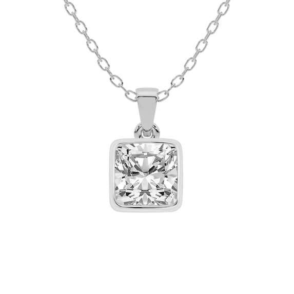 Diamond Pendant Necklace For Women | 4 Carat IGI Certified Cushion Shape Lab Grown Diamond | Allure Bezel Lab Diamond Pendant Necklace In 18K White Gold | FG-VS1-VS2 Quality Friendly Diamonds