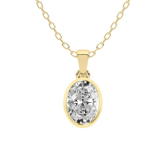 Diamond Pendant Necklace For Women | 4 Carat IGI Certified Oval Shape Lab Grown Diamond | Allure Bezel Lab Diamond Pendant Necklace In 18K Yellow Gold | FG-VS1-VS2 Quality Friendly Diamonds