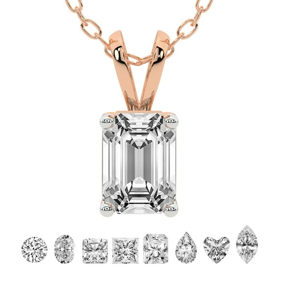 5 Carat Emerald IGI Certified Lab Grown Diamond Pendant Necklace For Women | FG-VS Solitaire Pendant Necklace 18K Yellow Gold | Quartze Split Bail