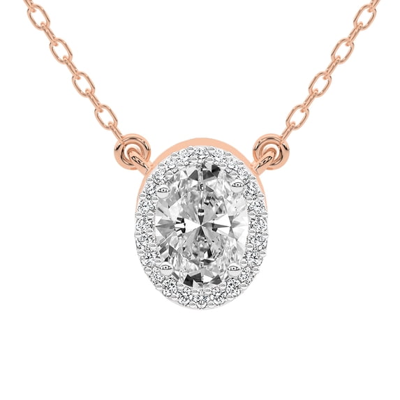 Diamond Pendant Necklace For Women | 5 Carat IGI Certified Oval Shape Lab Grown Diamond | Flaire Halo Lab Diamond Pendant Necklace 14K Rose Gold | FG-VS1-VS2 Quality Friendly Diamonds