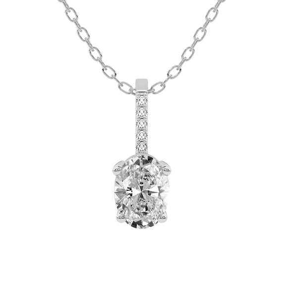 Diamond Pendant Necklace For Women | 5 Carat IGI Certified Oval Shape Lab Grown Diamond | Lucida Four Prong Lab Diamond Pendant Necklace In 18K White Gold | FG-VS1-VS2 Quality Friendly Diamonds