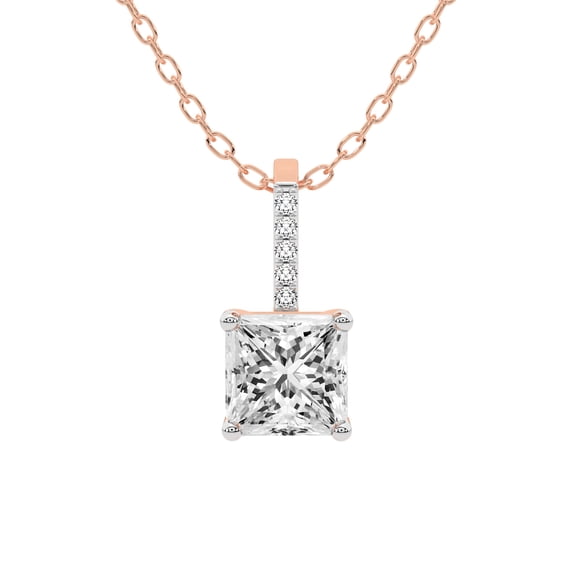 Diamond Pendant Necklace For Women | 5 Carat IGI Certified Princess Shape Lab Grown Diamond | Lucida Four Prong Lab Diamond Pendant Necklace In 18K Rose Gold | FG-VS1-VS2 Quality Friendly Diamonds