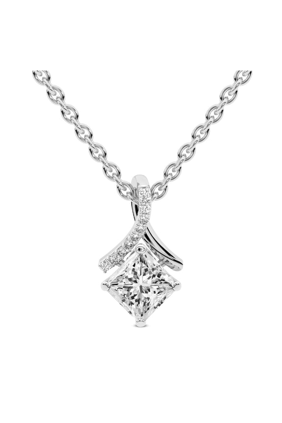 Diamond Pendant Necklace For Women | 5 Carat IGI Certified Princess Shape Lab Grown Diamond | Priscilla Slider Lab Diamond Pendant Necklace 14K White Gold | FG-VS1-VS2 Quality | Friendly Diamonds