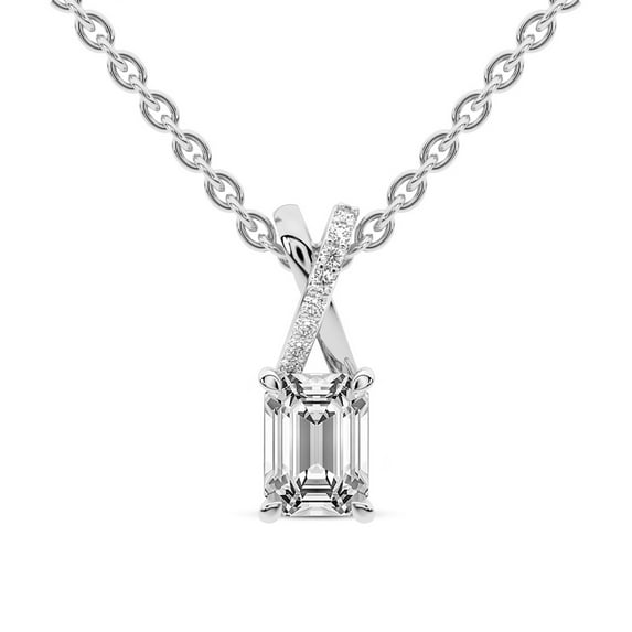 Diamond Pendant Necklace For Women |6 Carat IGI Certified Emerald Shape Lab Grown Diamond | Lou Slider Lab Diamond Pendant Necklace In 14K White Gold | FG-VS1-VS2 Quality | Friendly Diamonds