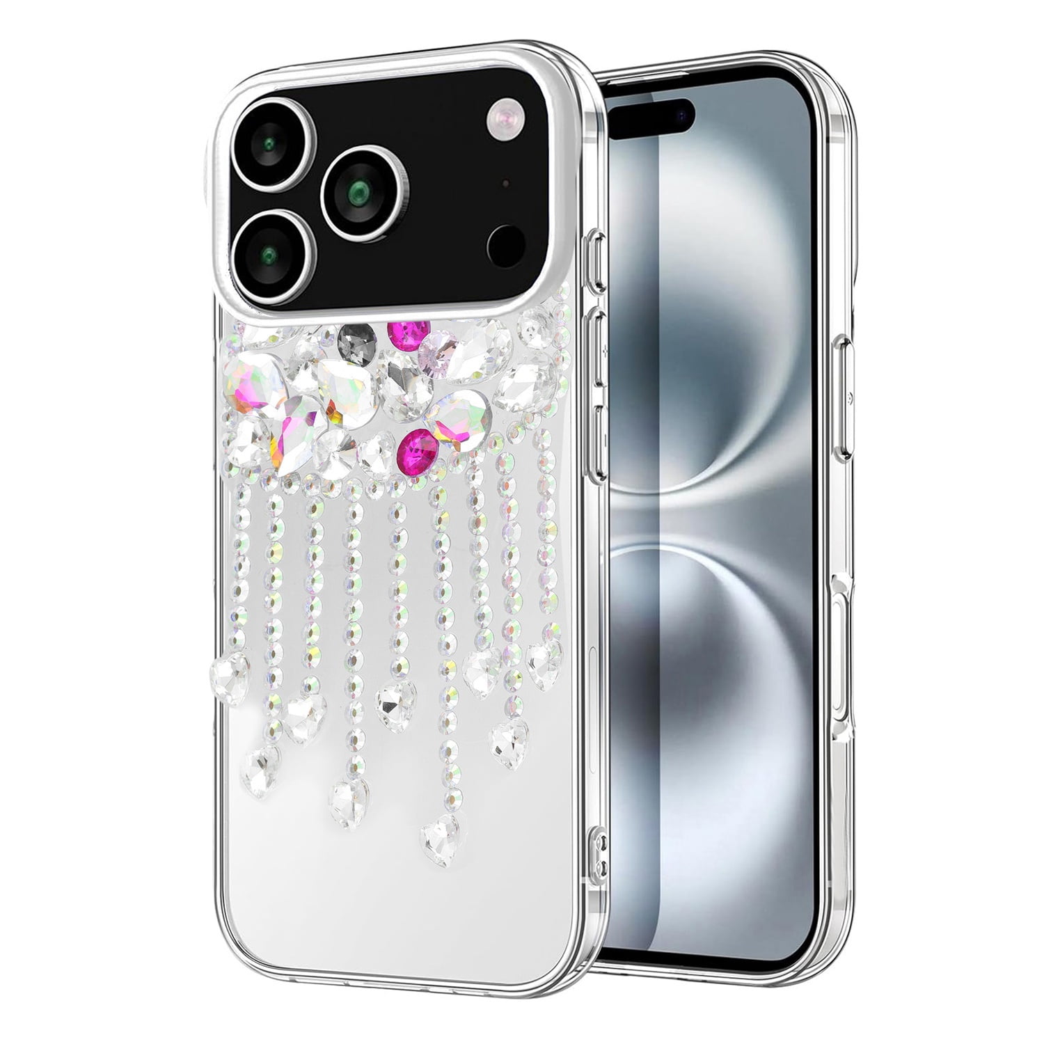 Diamond Pendant Tassel Crystal Case for iPhone 17 Pro Max - Pink