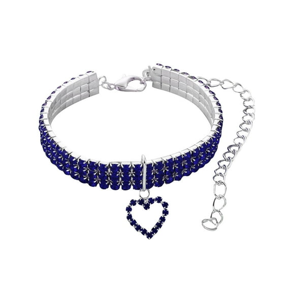 Diamond Pet Collar,Three-row Elastic Pet Necklace Love Pendant Chain Cat Dog Collar Pet Supplies Small Dog Accessories(20CM+5CM,Blue)