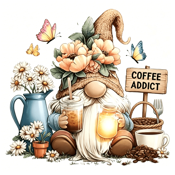 Diamond Picture Kit Coffee Gnome Full Round Drill Diamond Art Crystal Rhinestone Embroidery Cross Stitch Arts Craft Canvas Wall Decor-8x12