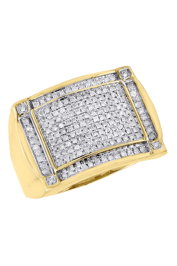 Diamond Pinky Fashion Ring 10K Yellow Gold Mens Round Cut Pave Wide Top 0.49 Ct.