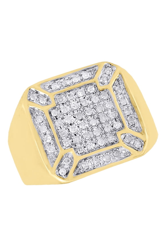 Diamond Pinky Ring 10K Yellow Gold Mens Round Cut Wide Square Pave Band 0.33 Ct.