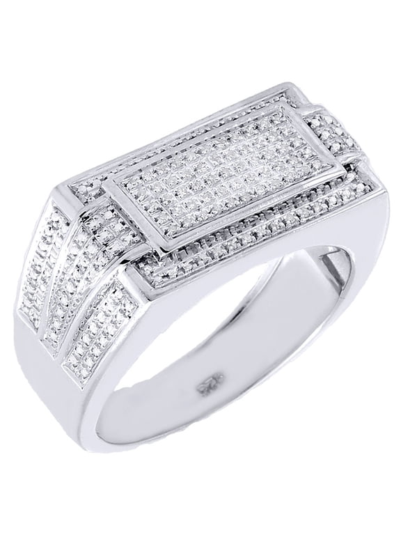 Diamond Pinky Ring .925 Sterling Silver Rectangle Pave Band 0.25 Ct