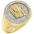 thumbnail image 1 of Diamond Pinky Ring Jesus Face 3D Medallion Mens Circle Top Pave Band 0.50 Ct., 1 of 5
