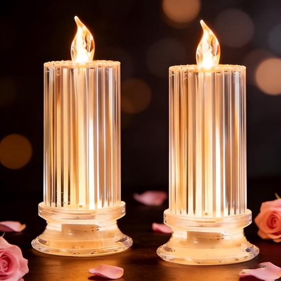 Diamond Plastic LED Flameless Candles for Home Table Decor, Battery Operated Fake Candle