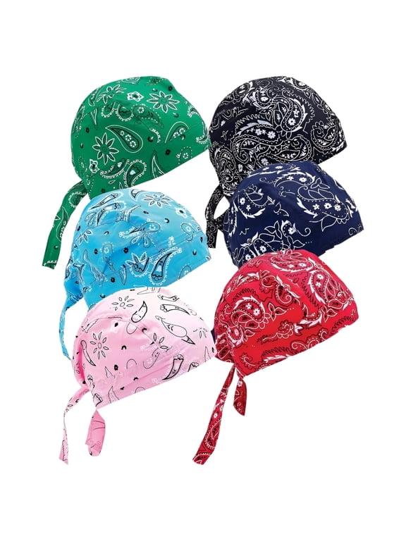 6pc Assorted Paisley Cotton Skull Cap Set
