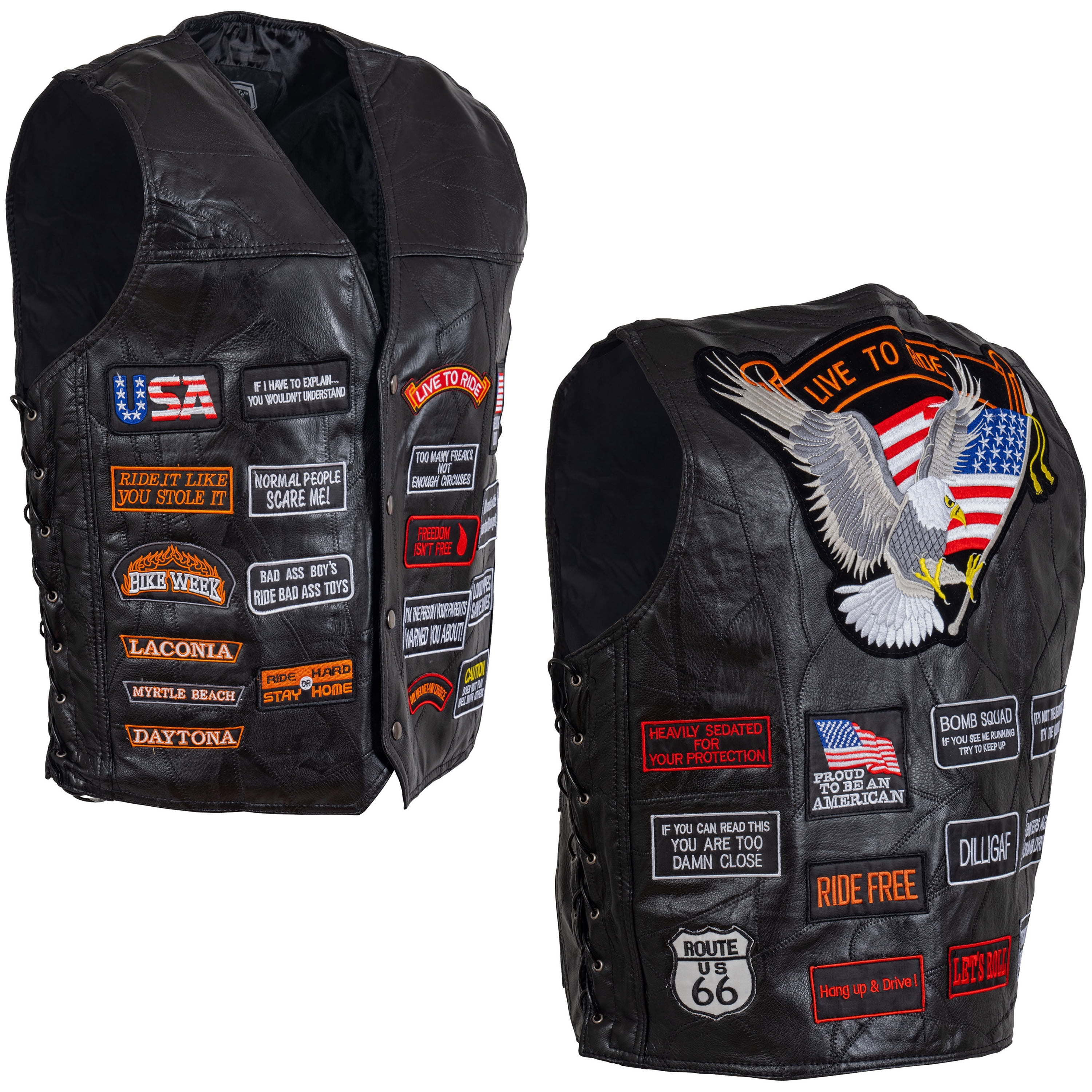 Diamond Plate Buffalo Leather Motorcycle Vests for Men Extra Large