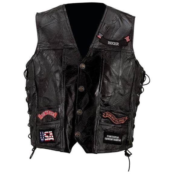 diamond plate mens plus leather embroidered patches outerwear vest black 3x