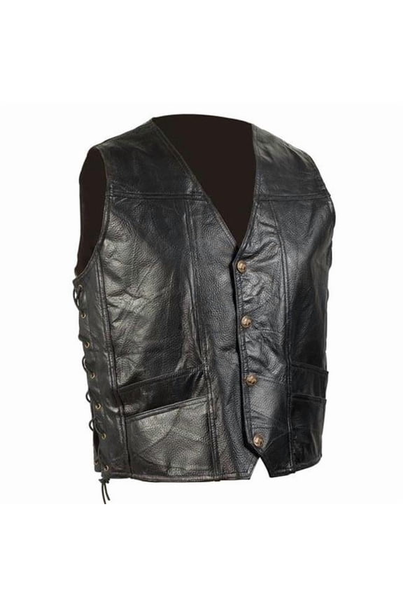 Genuine Leather Biker Vest Hand-Sewn Pebble Grain LIVE TO RIDE Eagle patch