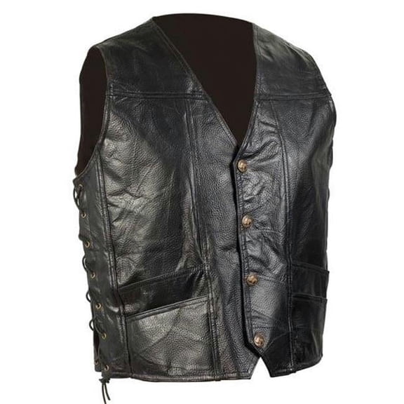 Diamond Plate Hand-Sewn Pebble Grain Genuine Leather Biker Vest