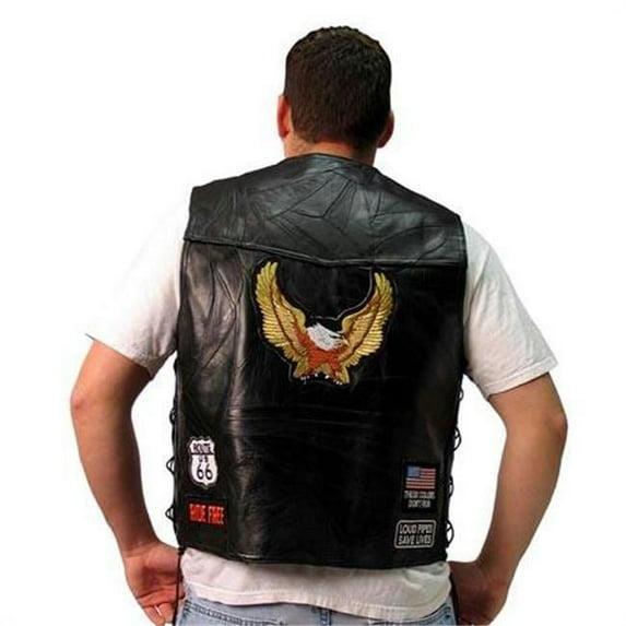 Diamond Plate Rock Design Genuine Buffalo Leather Biker Black Vest GFVBIKE2X