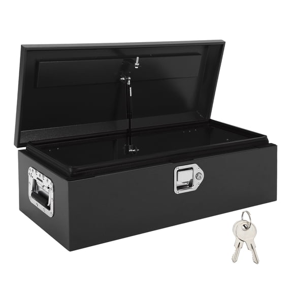 Diamond Plate Steel Truck Bed Tool Box, Heavy Duty Storage Organizer with Lock Keys & Side Handle for Pickup RV Trailer-Upgrade Black