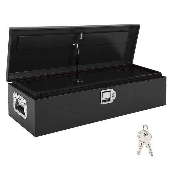 Diamond Plate Steel Truck Bed Tool Box, Heavy Duty Storage Organizer with Lock Keys & Side Handle for Pickup RV Trailer-Upgrade Black