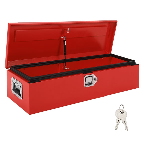 Diamond Plate Steel Truck Bed Tool Box, Heavy Duty Storage Organizer with Lock Keys & Side Handle for Pickup RV Trailer-Upgrade Red