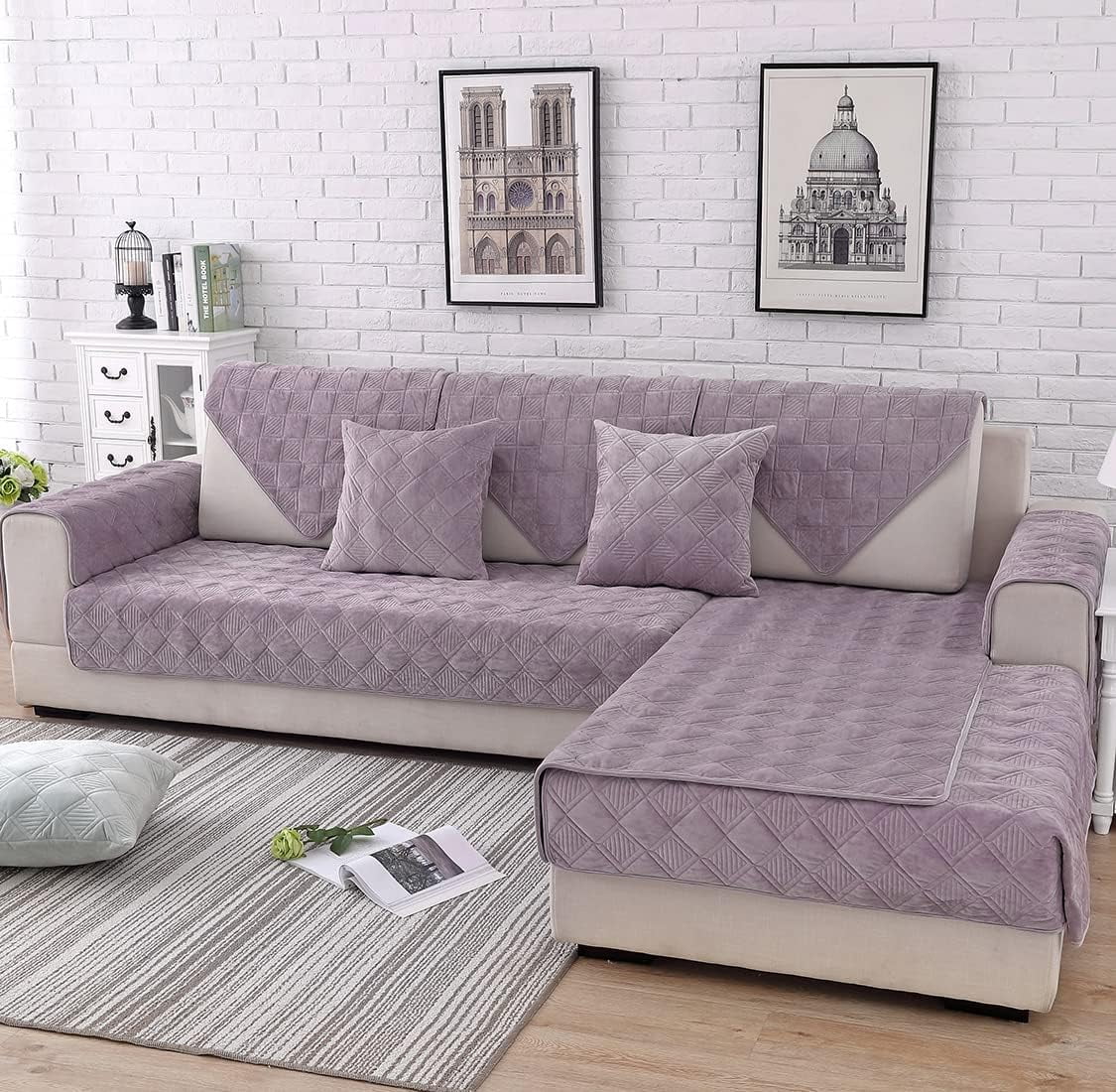 Diamond Plush Sofa Couch Cover Soft Velvet Sectional Couch Covers Non