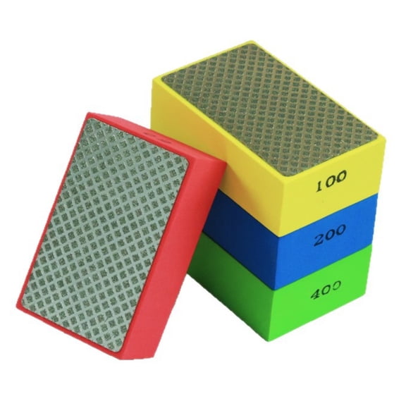 Diamond Polishing Pads 4Pcs with Plastic Base and Matte Finish, Handheld Concrete Grinder & Sander for Bathroom & Countertop Diy, 90 Degree Edge Abrasive Blocks for Wood, Non-Slip