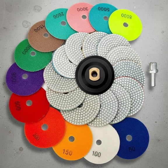 Diamond Polishing Pads with Backer Pad Wet/Dry Polish Pad Kit for Drill Grinder Polisher Grit Pads for Granite Marble Concrete Stone Countertop Quartz Polishing