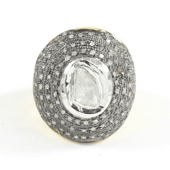 Diamond Polki Silver Ring Sterling 925 Natural Jewelry Rose Cut Handmade Pave