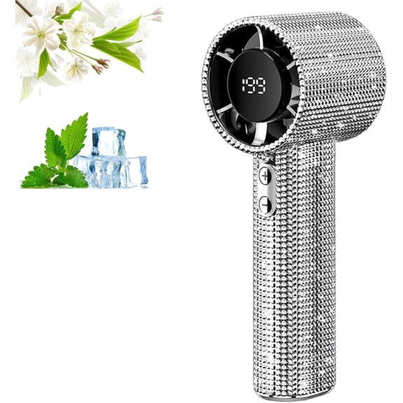 Diamond Portable Fan - Mini Handheld Fan Rechargeable with LED Light, 199-Level Adjustable Wind Speed, Quiet Desk & Travel Fan, Crystal Design Gift for Women & Girls