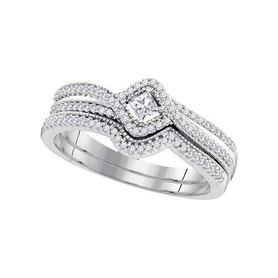 Diamond Princess 10k White Gold Princess Diamond Bridal Wedding Ring Band Set 1/3 Cttw
