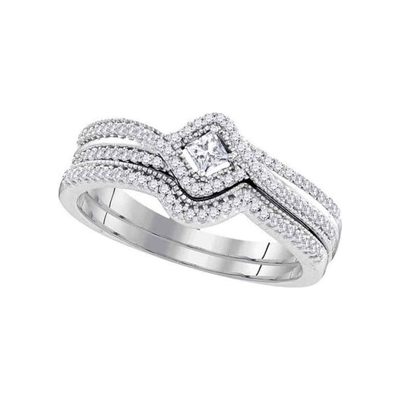 Diamond Princess 10k White Gold Princess Diamond Bridal Wedding Ring Band Set 1/3 Cttw