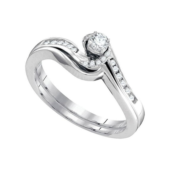 Diamond Princess 10k White Gold Round Diamond Bridal Wedding Ring Band Set 1/4 Cttw